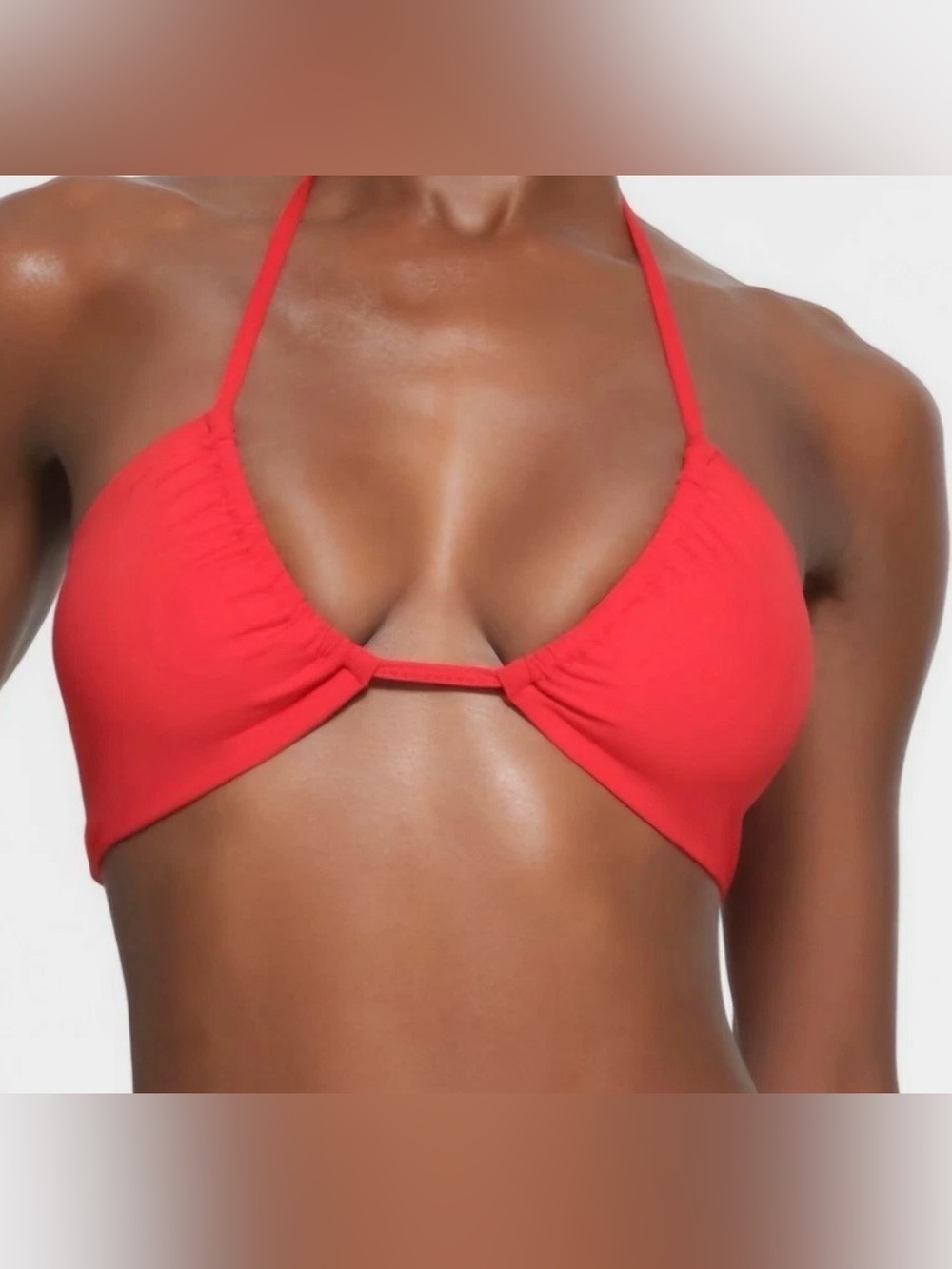 SKIMS 2Pc SET Ruched Halter Triangle Bikini Top& Cheeky Tanga Bottom Ruby Red L - Picture 3 of 6